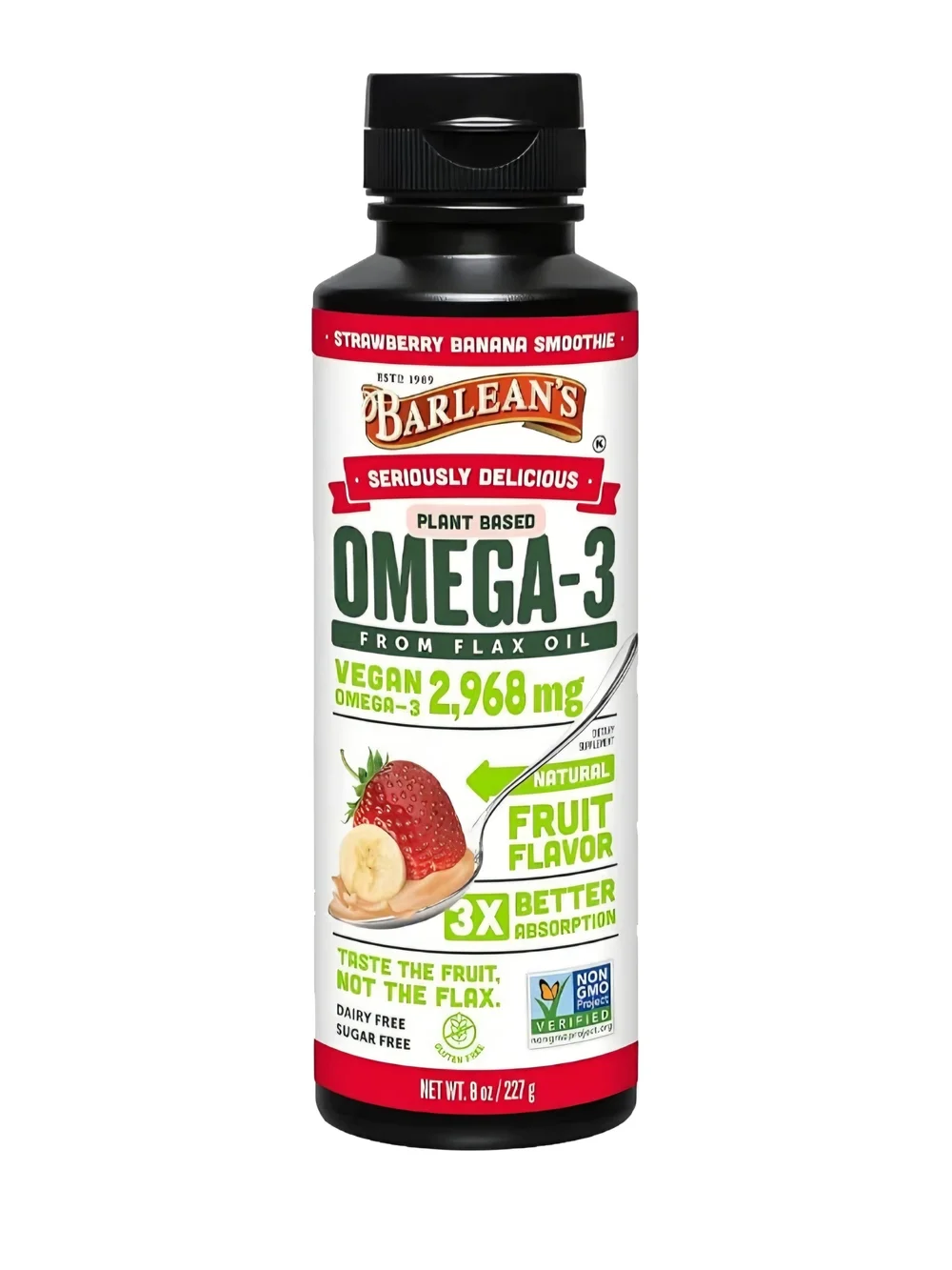Omega-3 Plant-Based Flax Oil - Strawberry Banana, 8 oz